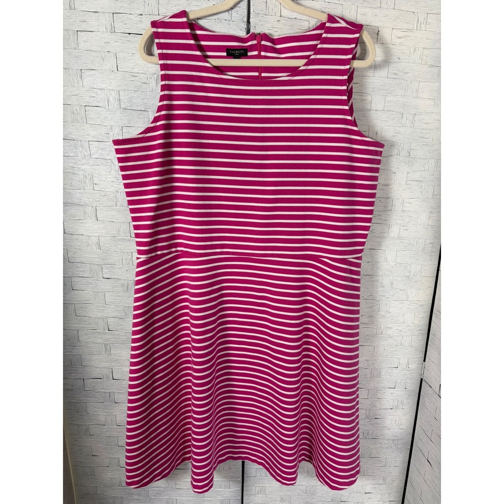 Talbots Woman Dress Pink White Striped Sleeveless Fit Flare Knit Plus Size VN259